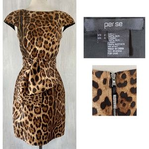 $$$  SOLD  PER SE Silk Animal Print Cap Sleeve Dress w/Sash